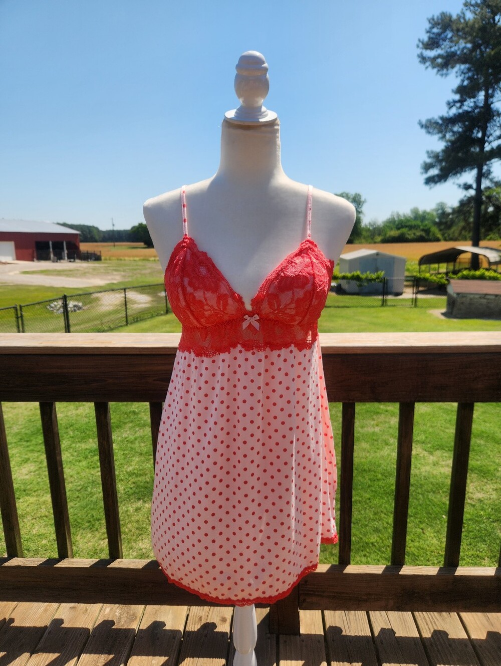 Victorias Secret pink polka dot baby doll nightie gown large